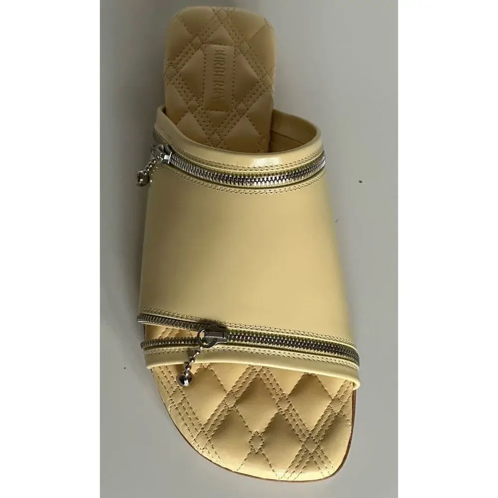 Burberry Open Toe Yellow Leather Slides Sandals 8 US (38) 8080264 IT NIB $990